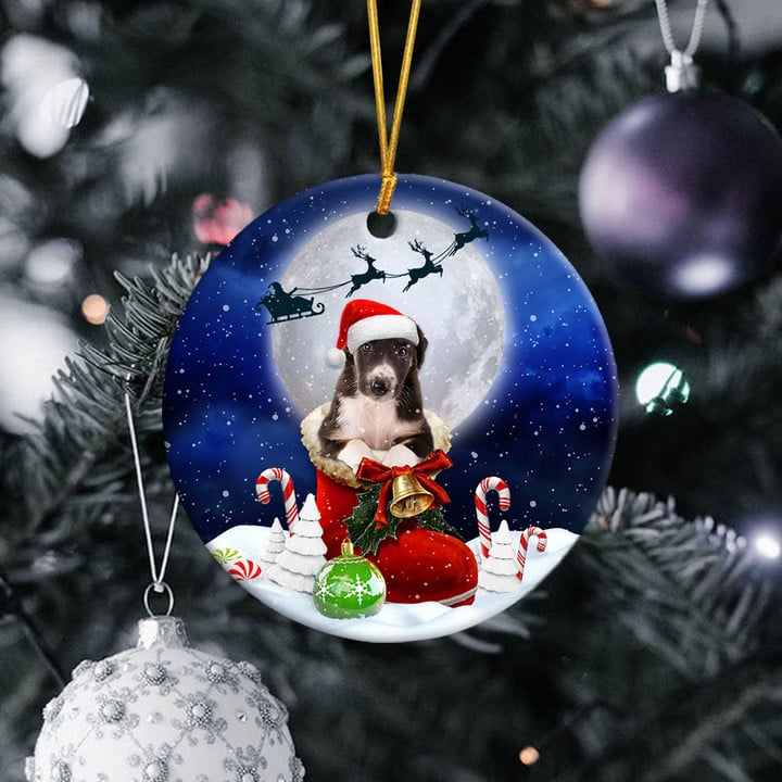 Borzoi In Santa Boot Christmas Ceramic Ornament