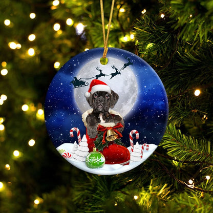 Boxer reverse bridle In Santa Boot Christmas Ceramic Ornament