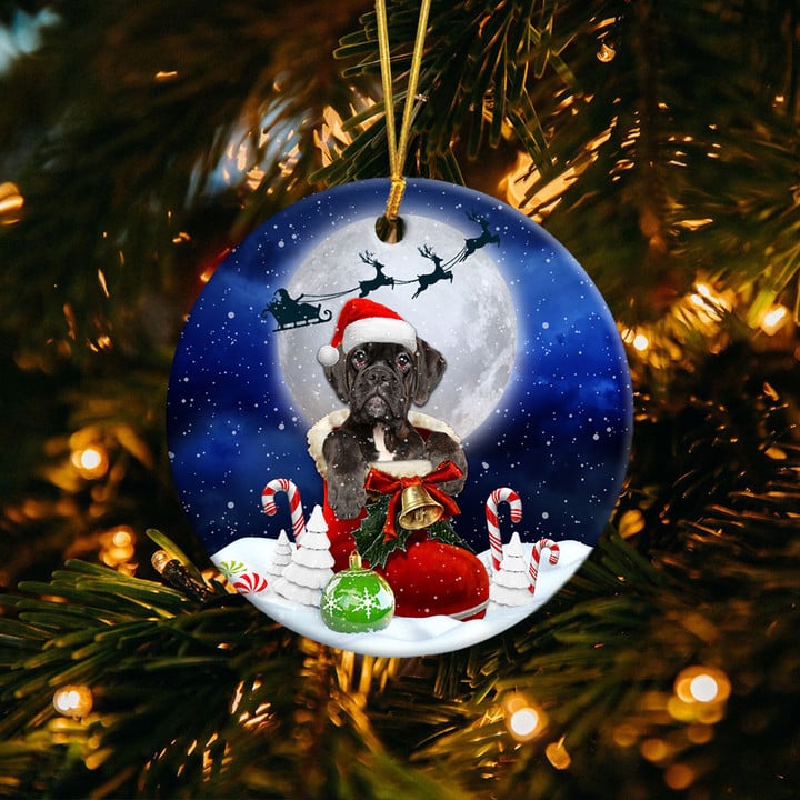 Boxer reverse bridle In Santa Boot Christmas Ceramic Ornament