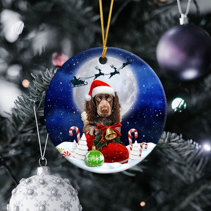 Boykin Spaniel In Santa Boot Christmas Ceramic Ornament