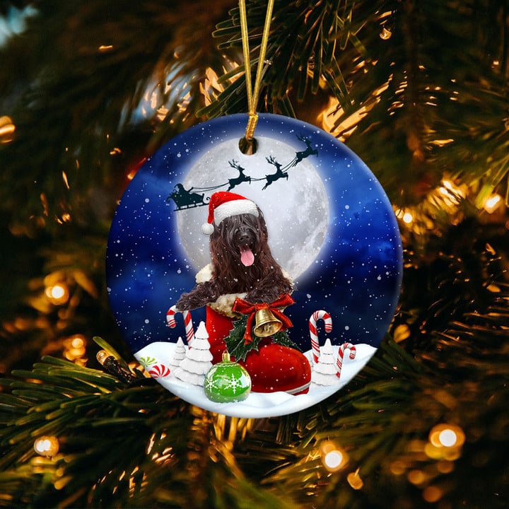 Briard In Santa Boot Christmas Ceramic Ornament