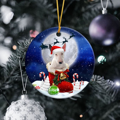 Bull Terrier In Santa Boot Christmas Ceramic Ornament