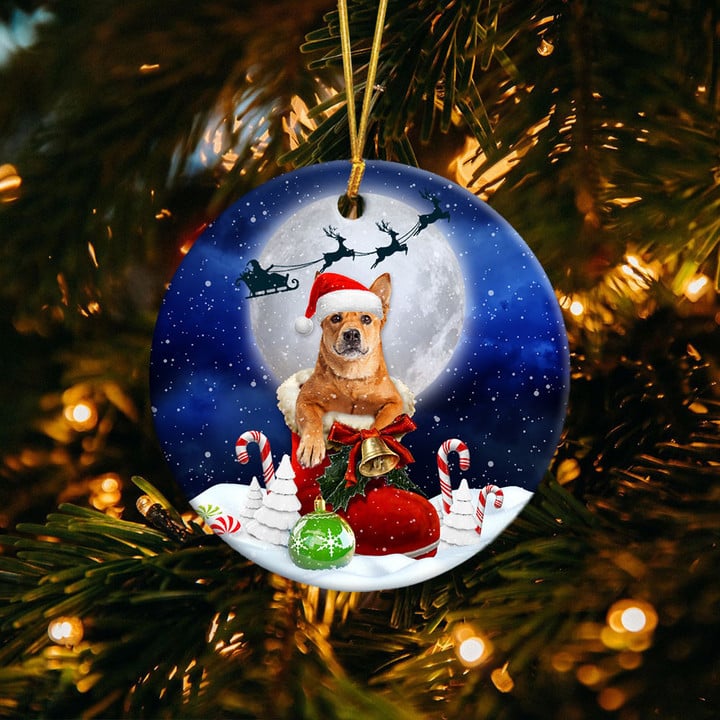 Carolina Dog In Santa Boot Christmas Ceramic Ornament