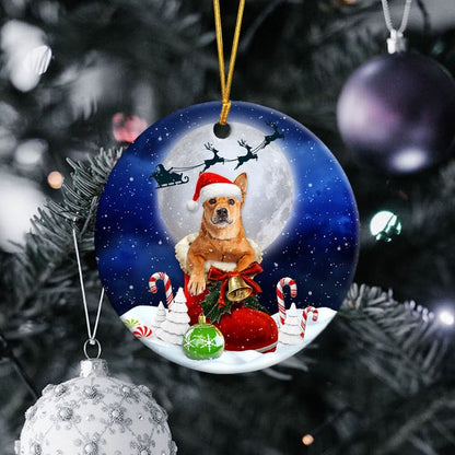 Carolina Dog In Santa Boot Christmas Ceramic Ornament