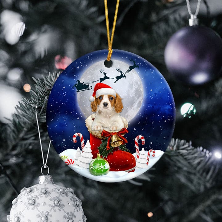 Cavalier King Charles Spaniel In Santa Boot Christmas Ceramic Ornament