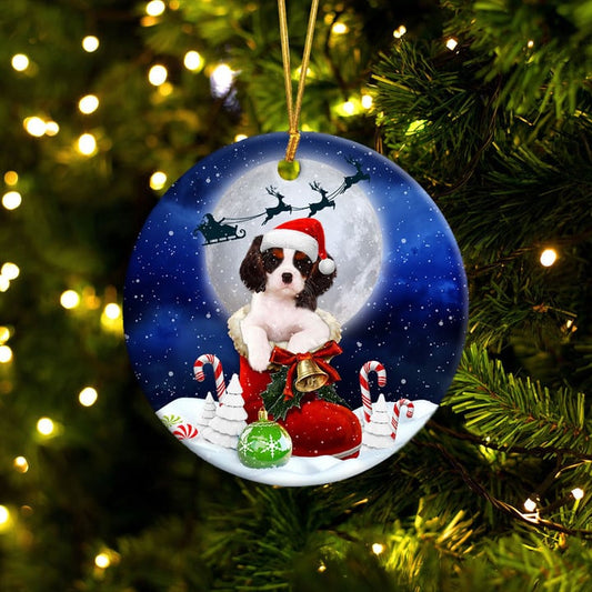 Cavalier King Charles Spaniel Black tricolor In Santa Boot Christmas Ceramic Ornament