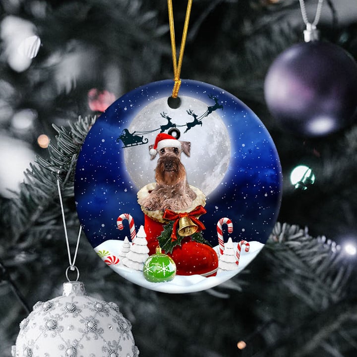 Cesky Terrier In Santa Boot Christmas Ceramic Ornament