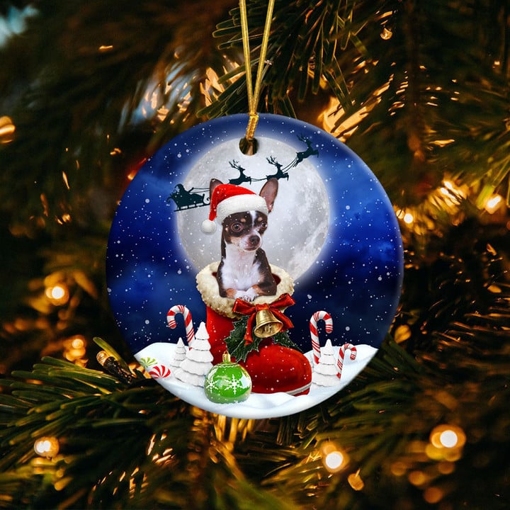 Chihuahua choco tan In Santa Boot Christmas Ceramic Ornament