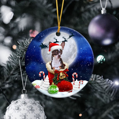 Chihuahua choco tan In Santa Boot Christmas Ceramic Ornament