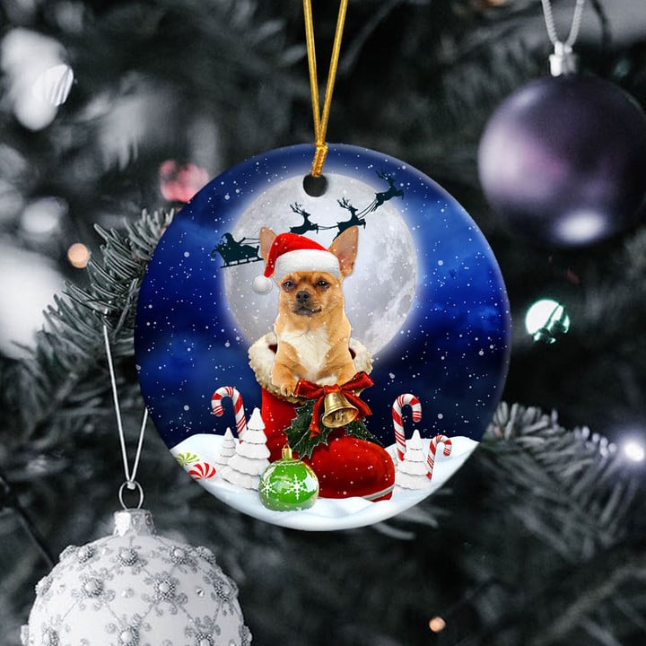 Chihuahua red In Santa Boot Christmas Ceramic Ornament