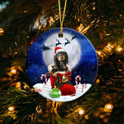 Coonhound In Santa Boot Christmas Ceramic Ornament