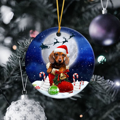 Dachshund In Santa Boot Christmas Ceramic Ornament