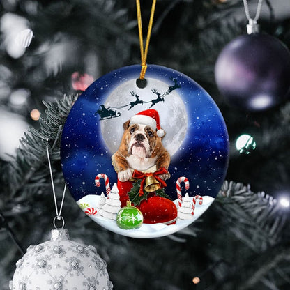 English Bulldog Brindle In Santa Boot Christmas Ceramic Ornament