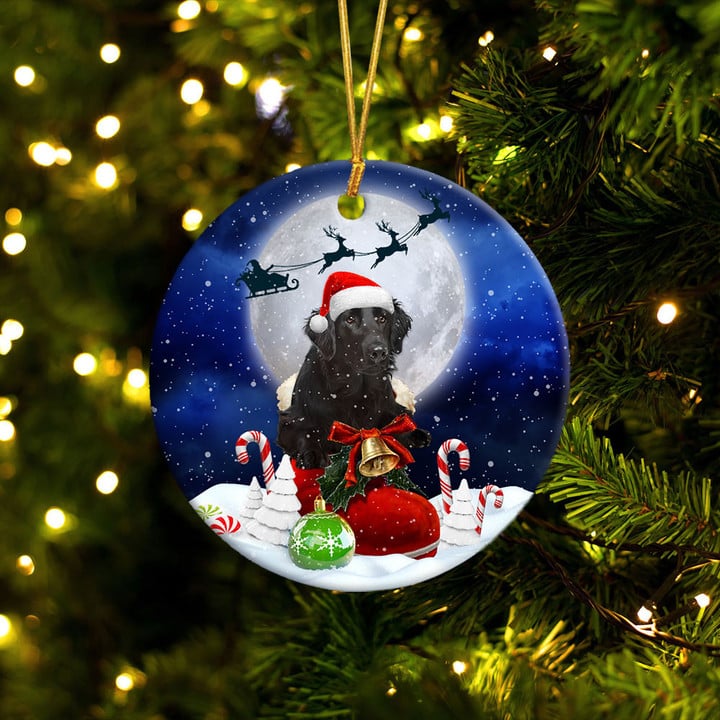 Flat Coated Retriever In Santa Boot Christmas Ceramic Ornament