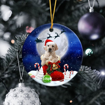 Golden Retriever In Santa Boot Christmas Ceramic Ornament