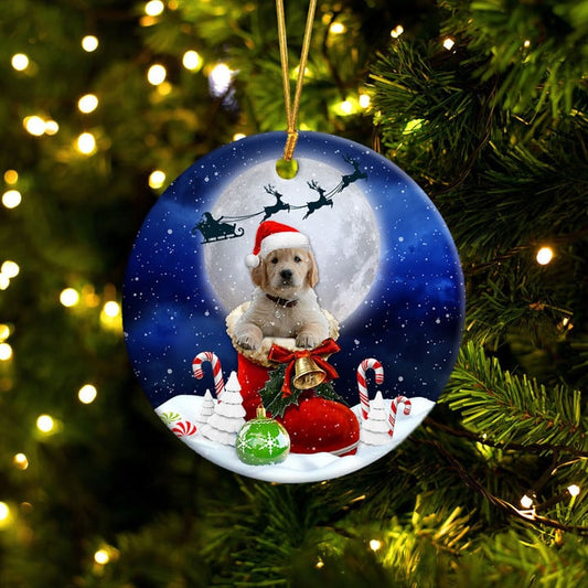 Golden Retriever 2 In Santa Boot Christmas Ceramic Ornament