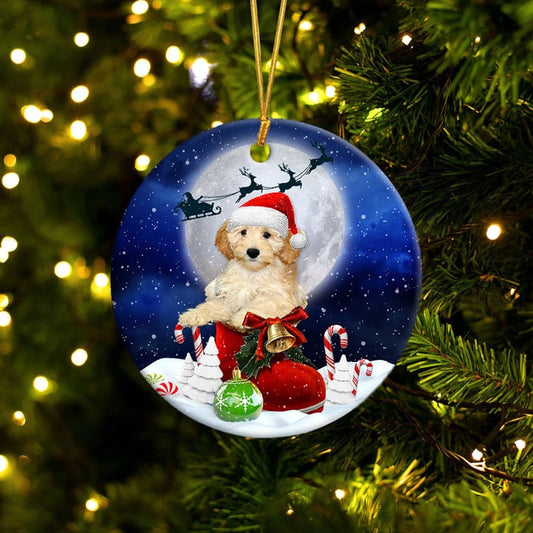 Goldendoodle Apricot In Santa Boot Christmas Ceramic Ornament