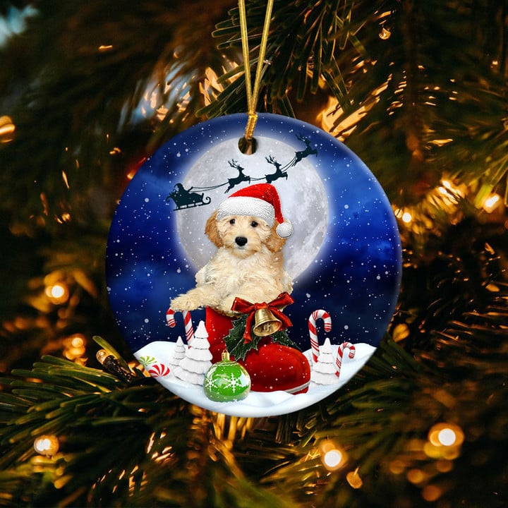 Goldendoodle Apricot In Santa Boot Christmas Ceramic Ornament