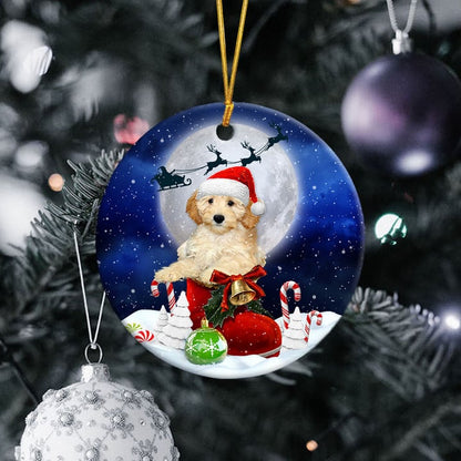 Goldendoodle Apricot In Santa Boot Christmas Ceramic Ornament