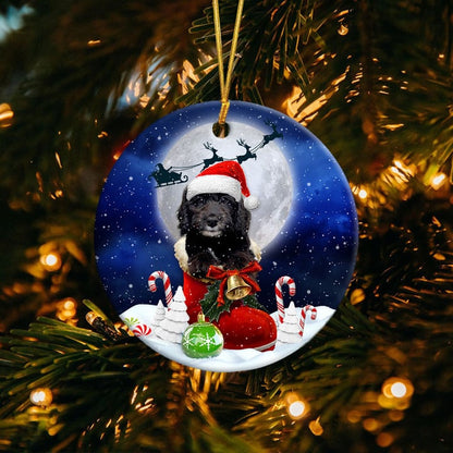 Goldendoodle Black In Santa Boot Christmas Ceramic Ornament