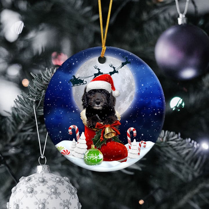 Goldendoodle Black In Santa Boot Christmas Ceramic Ornament