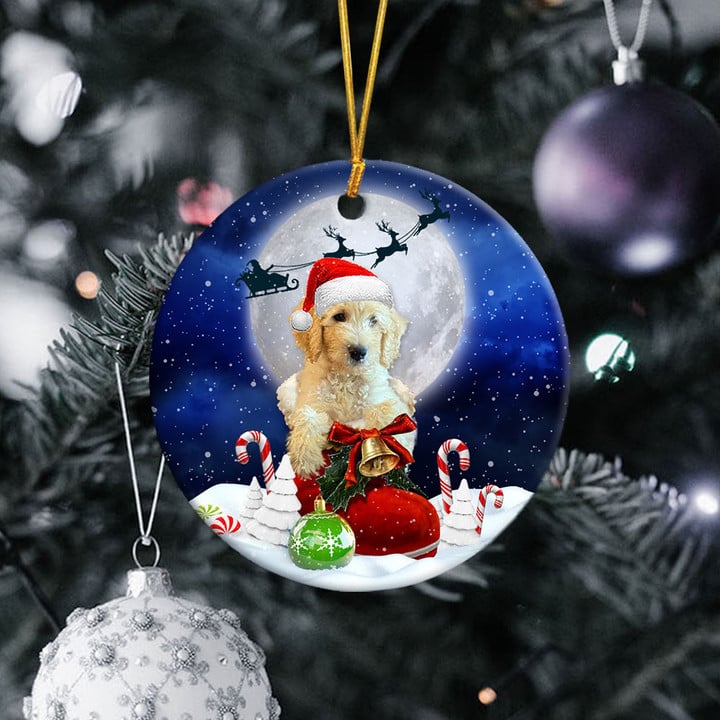 Goldendoodle Cream In Santa Boot Christmas Ceramic Ornament