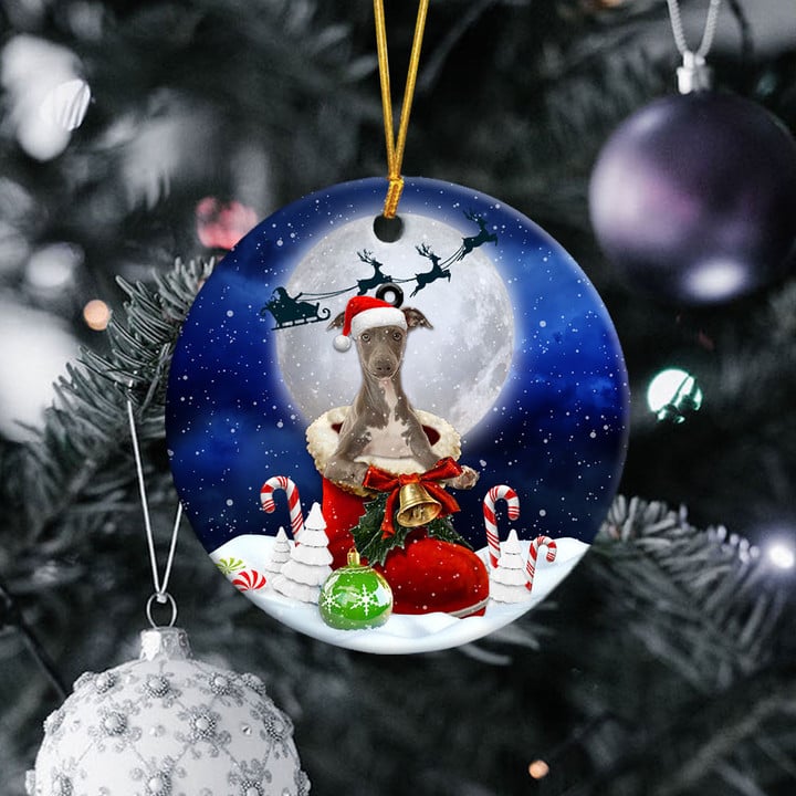 Greyhound In Santa Boot Christmas Ceramic Ornament