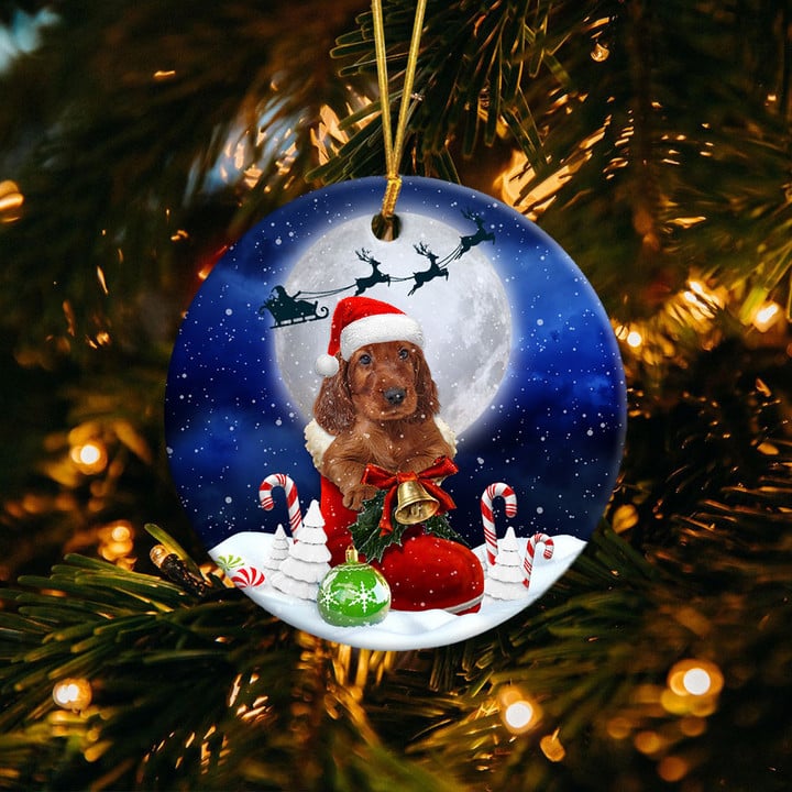 Irish Setter In Santa Boot Christmas Ceramic Ornament