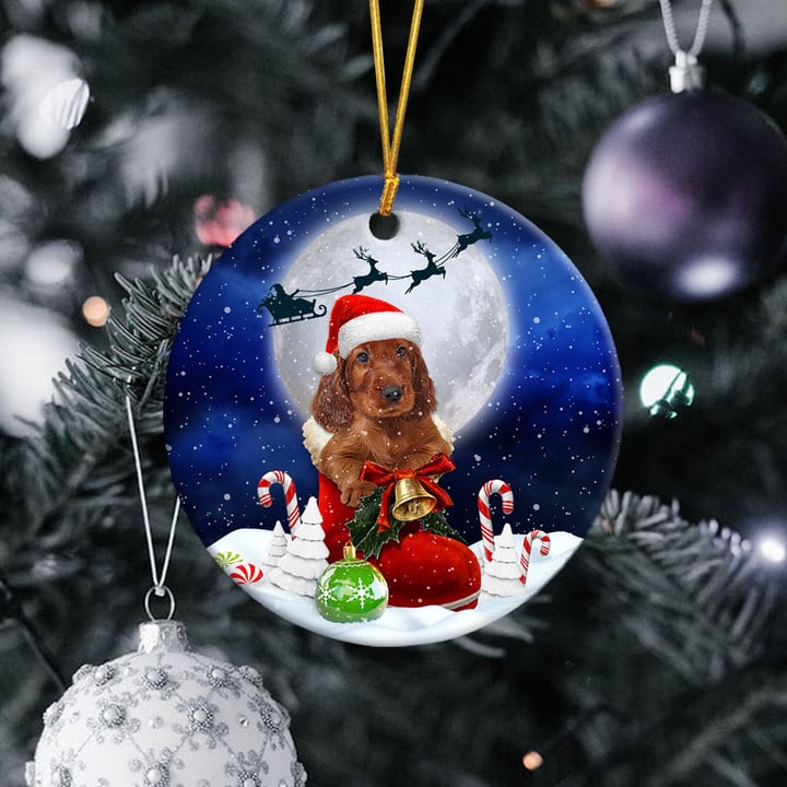 Irish Setter In Santa Boot Christmas Ceramic Ornament