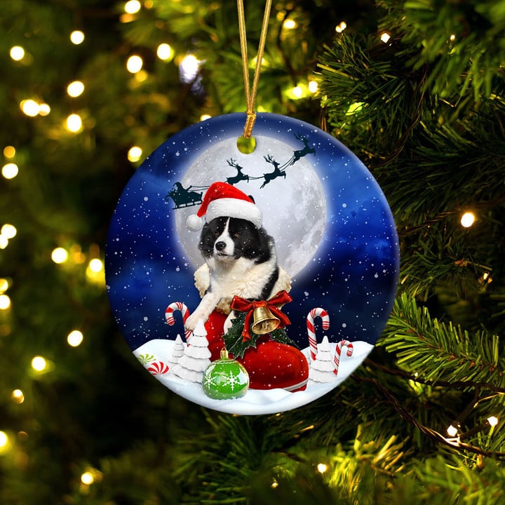 Karelian Bear Dog In Santa Boot Christmas Ceramic Ornament