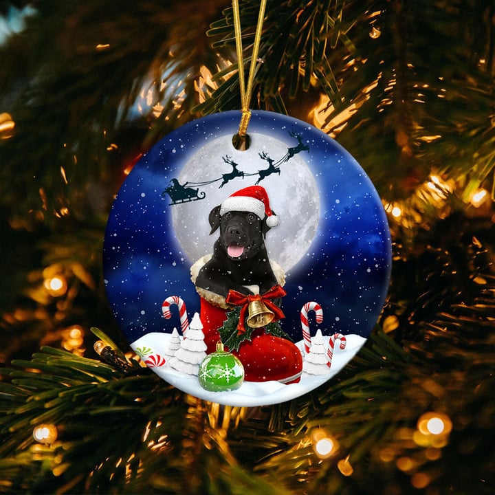 Labrador Retriever Black In Santa Boot Christmas Ceramic Ornament