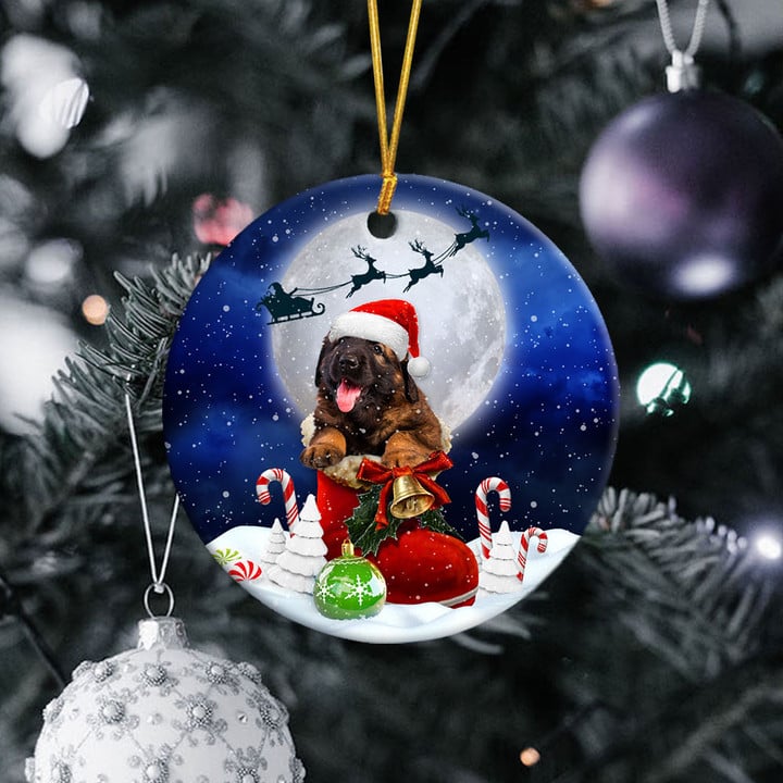 Leonberger In Santa Boot Christmas Ceramic Ornament