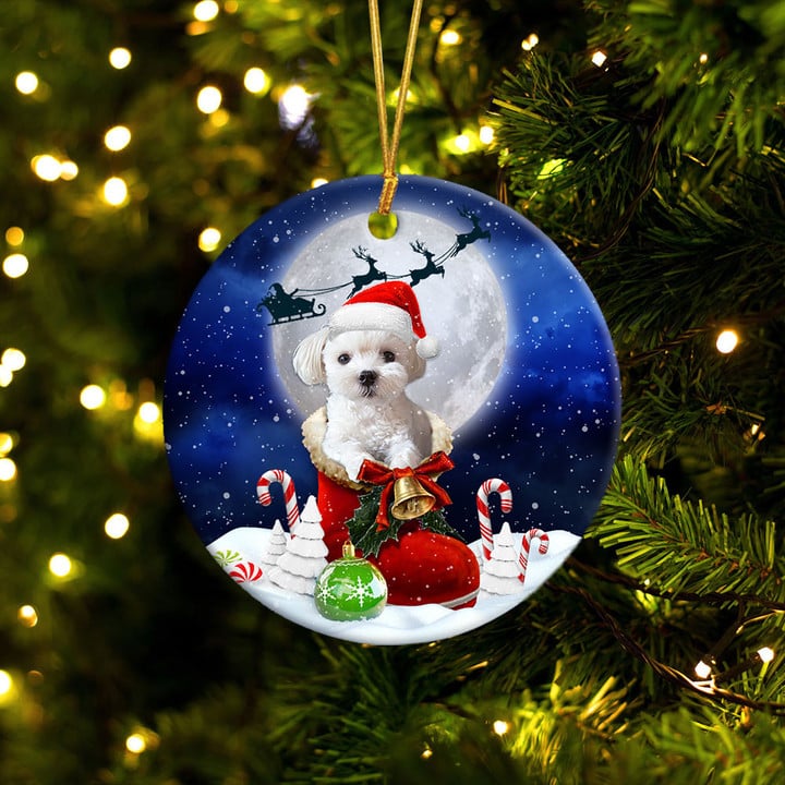 Maltese In Santa Boot Christmas Ceramic Ornament