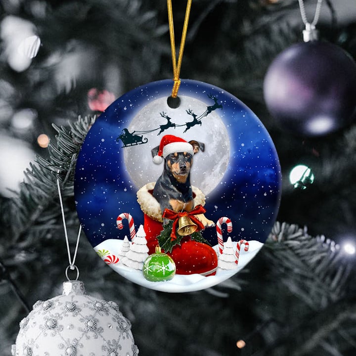 Manchester Terrier In Santa Boot Christmas Ceramic Ornament