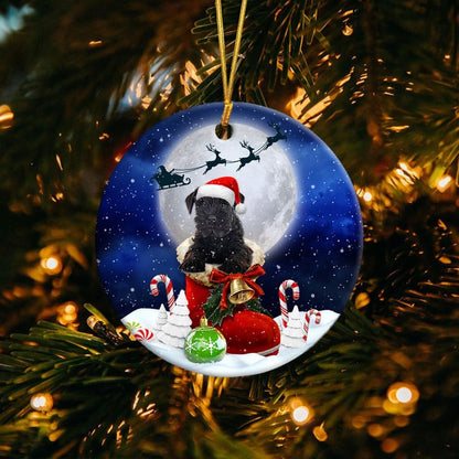 Miniature Schnauzer Black In Santa Boot Christmas Ceramic Ornament