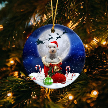 Miniature Schnauzer White In Santa Boot Christmas Ceramic Ornament