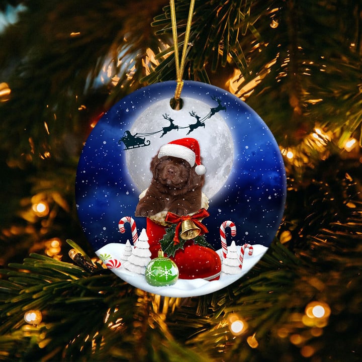 Newfoundland In Santa Boot Christmas Ceramic Ornament