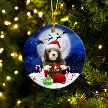 Old English Sheepdog In Santa Boot Christmas Ceramic Ornament