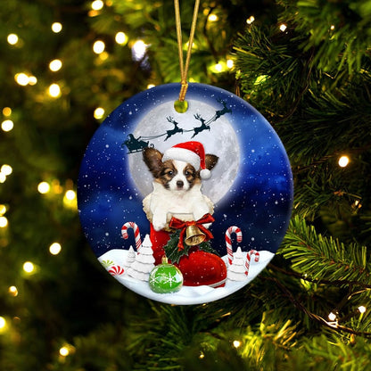 Papillon Dog In Santa Boot Christmas Ceramic Ornament