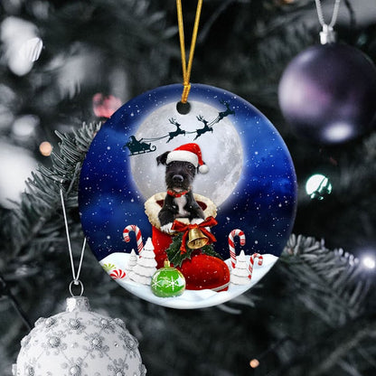 Patterdale Terrier In Santa Boot Christmas Ceramic Ornament