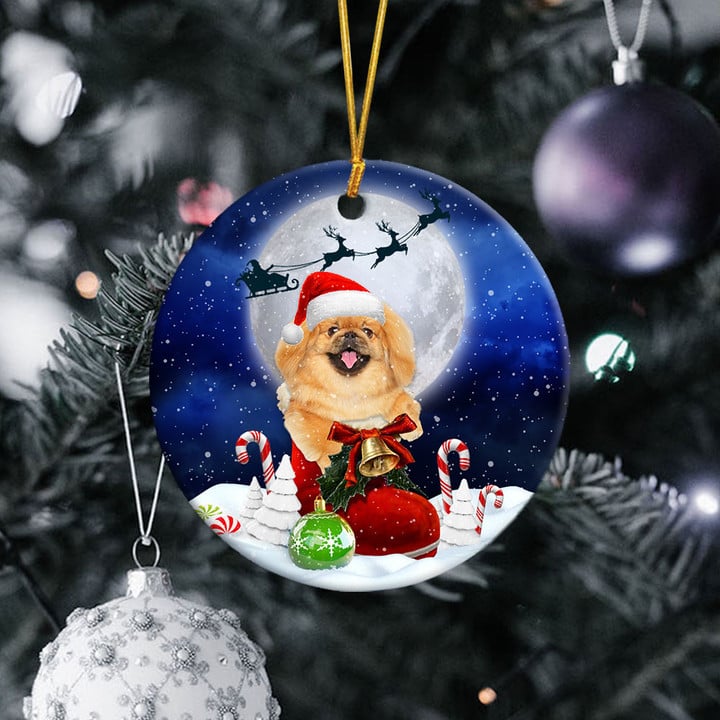 Pekingese In Santa Boot Christmas Ceramic Ornament