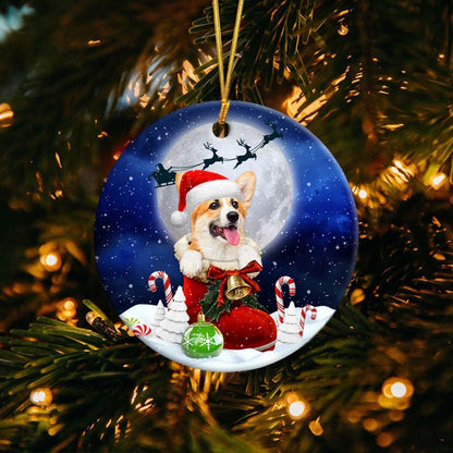 Pembroke Welsh Corgi In Santa Boot Christmas Ceramic Ornament