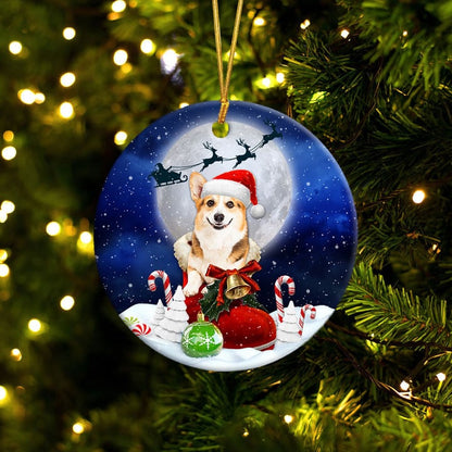 Pembroke Welsh Corgi Red White In Santa Boot Christmas Ceramic Ornament