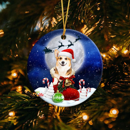 Pembroke Welsh Corgi Red White In Santa Boot Christmas Ceramic Ornament