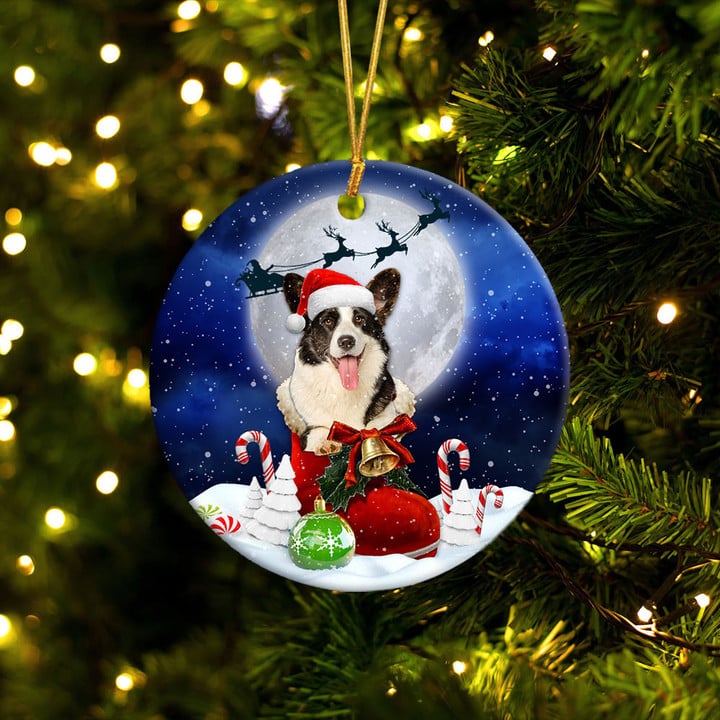 Pembroke Welsh Corgi Sable and White In Santa Boot Christmas Ceramic Ornament