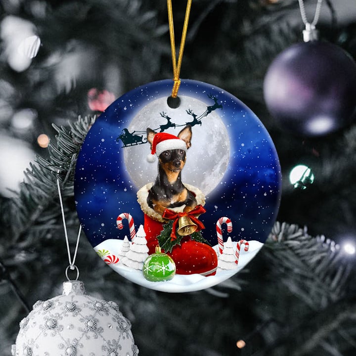 Pinscher Miniature In Santa Boot Christmas Ceramic Ornament