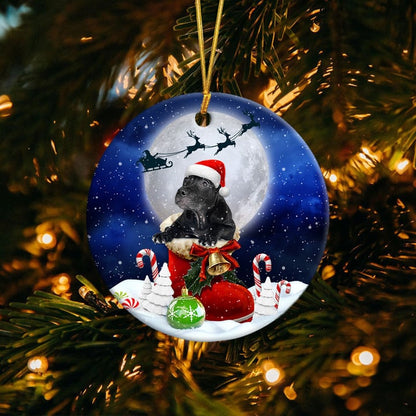 Pitbull black In Santa Boot Christmas Ceramic Ornament