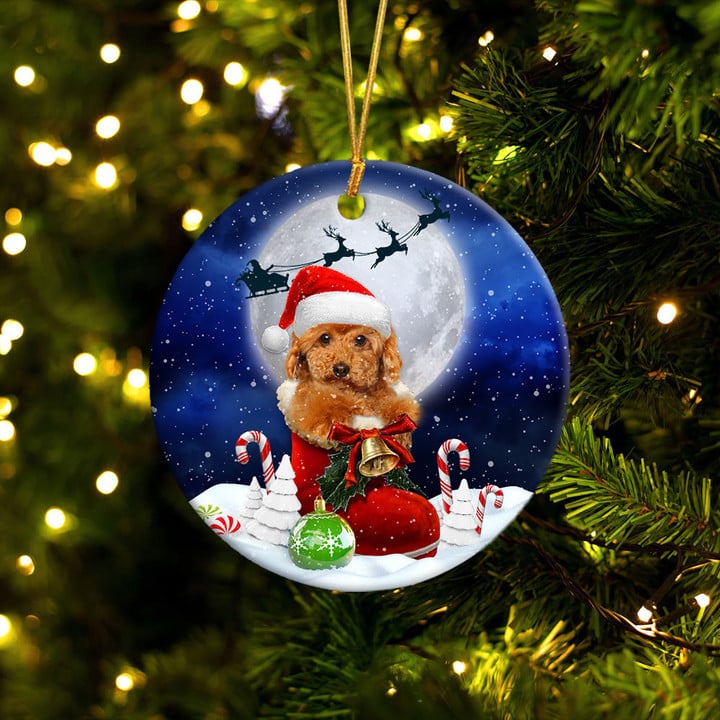 Poodle In Santa Boot Christmas Ceramic Ornament