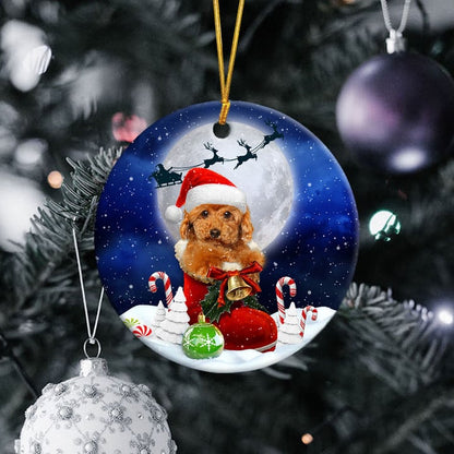 Poodle In Santa Boot Christmas Ceramic Ornament