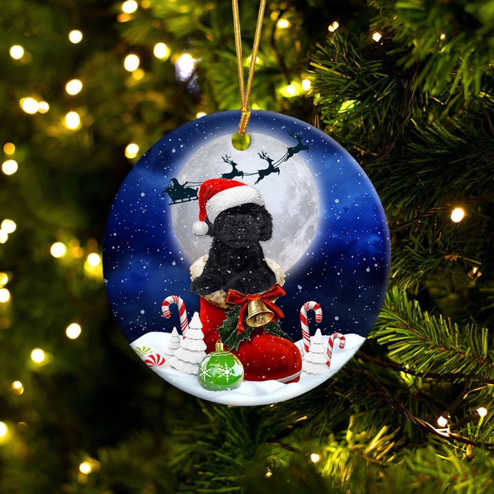 Poodle Black In Santa Boot Christmas Ceramic Ornament